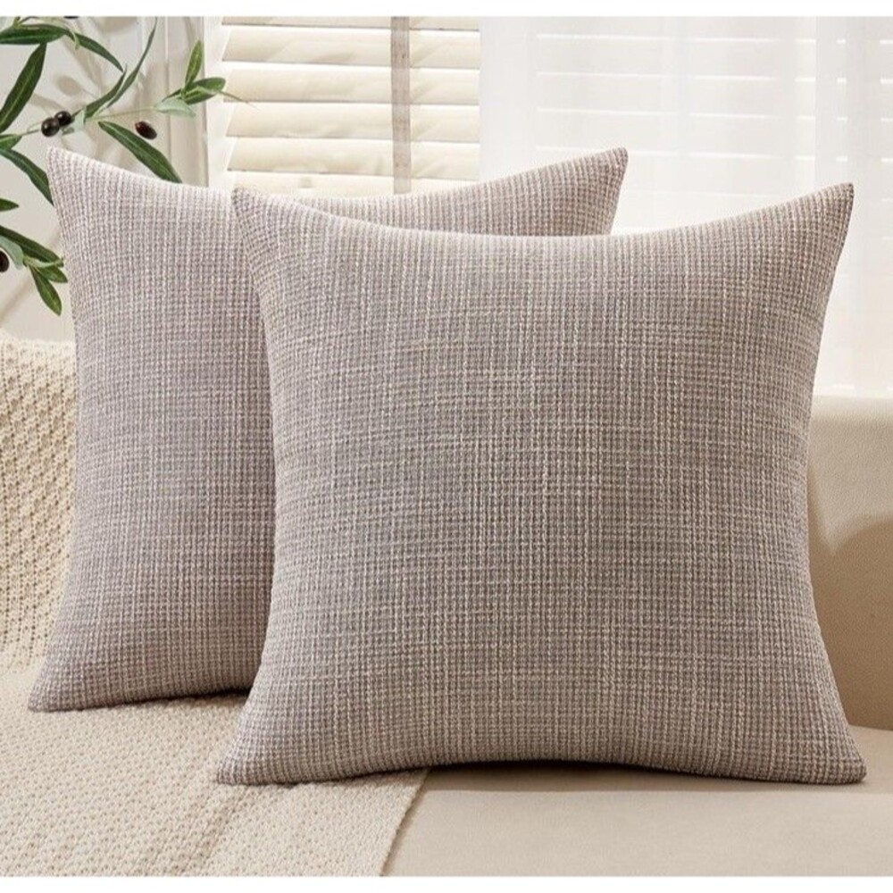 Creamy Beige Burlap Tweed 2- Pillow Covers 24x24in Modern Farmhouse Country